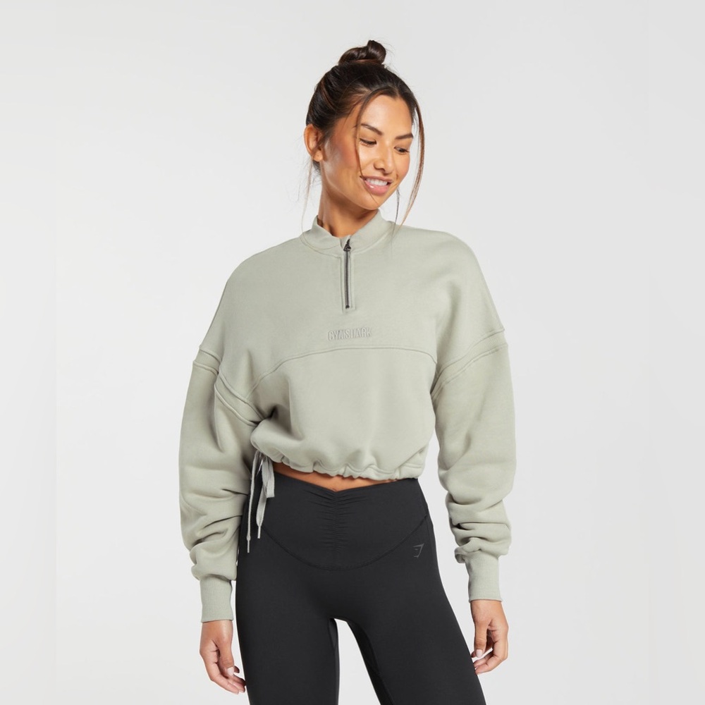 Gymshark Heavyweight Loopback Cotton Pullover Crop Sweatshirt Grey size L - Picture 8 of 9
